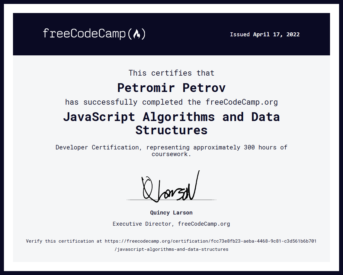 freeCodeCamp Javascript algorithms and data structures certificate